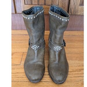Via Roma 15 Studded Leather Ankle Boots Womens 37.5 Brown Italy Moto Biker